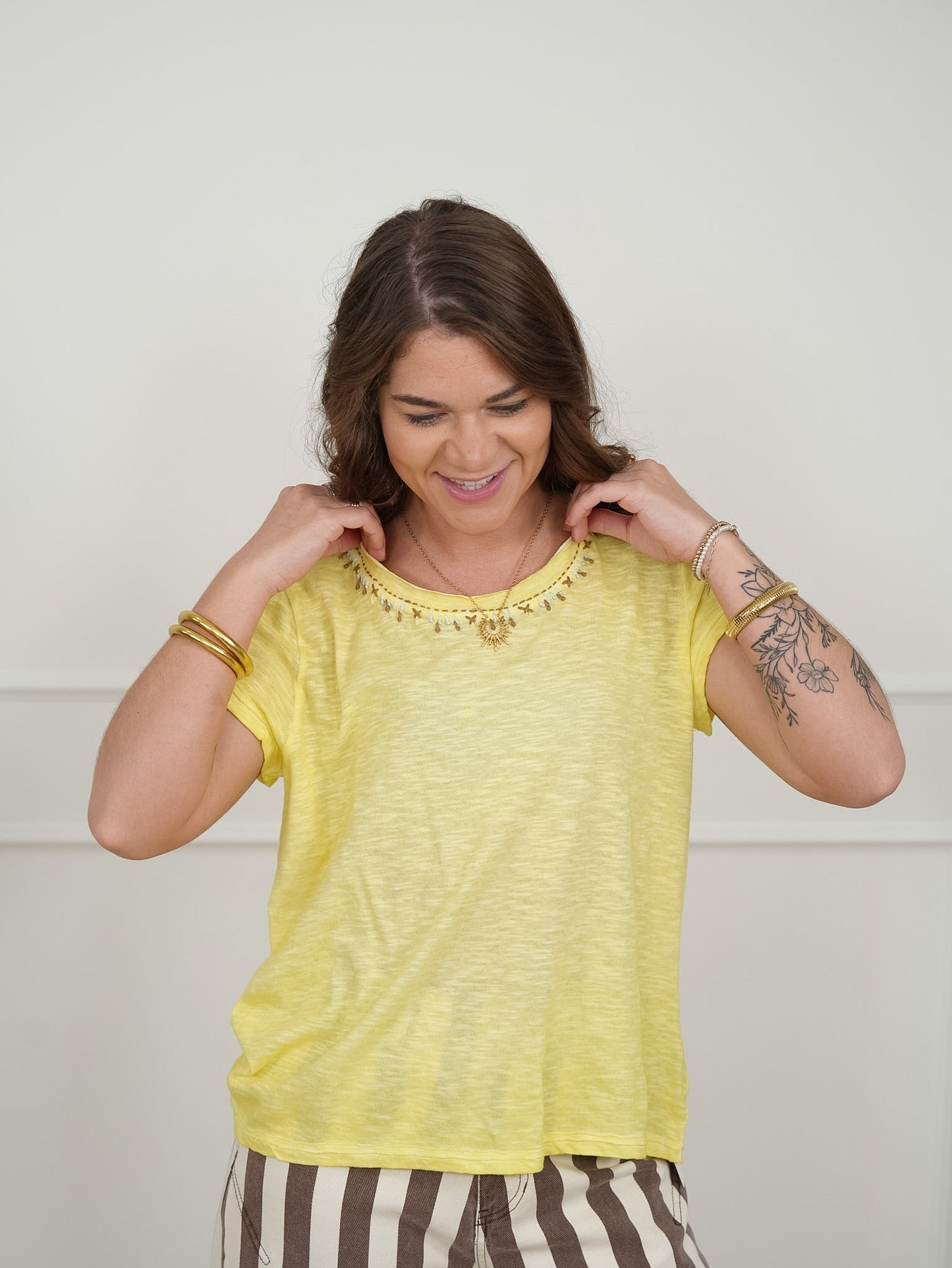 POL Cotton Blend Short Sleeve Round Neck Top
