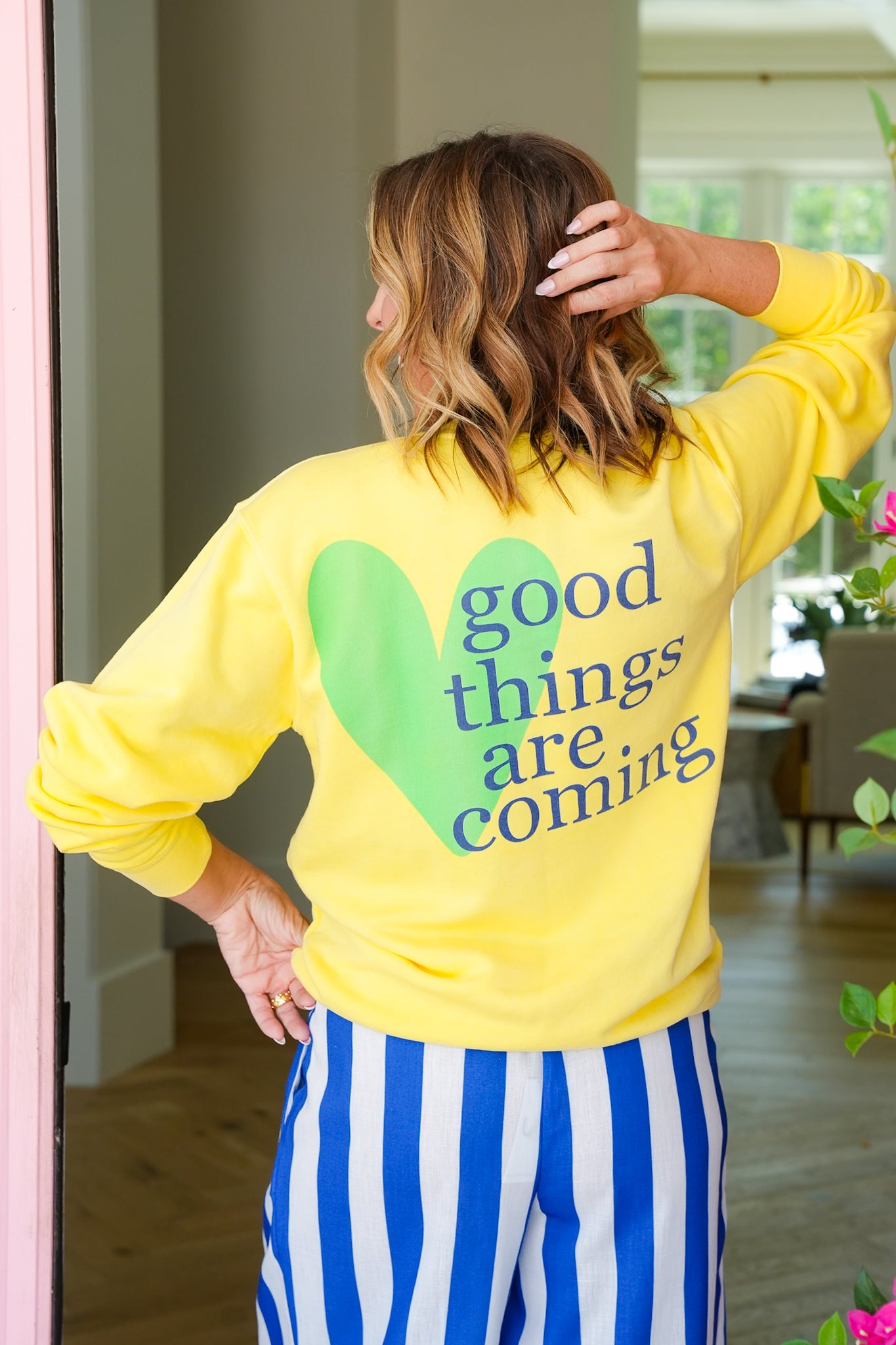 Plus/Reg Long Sleeve "Good Things Are Coming" Graphic Sweatshirt