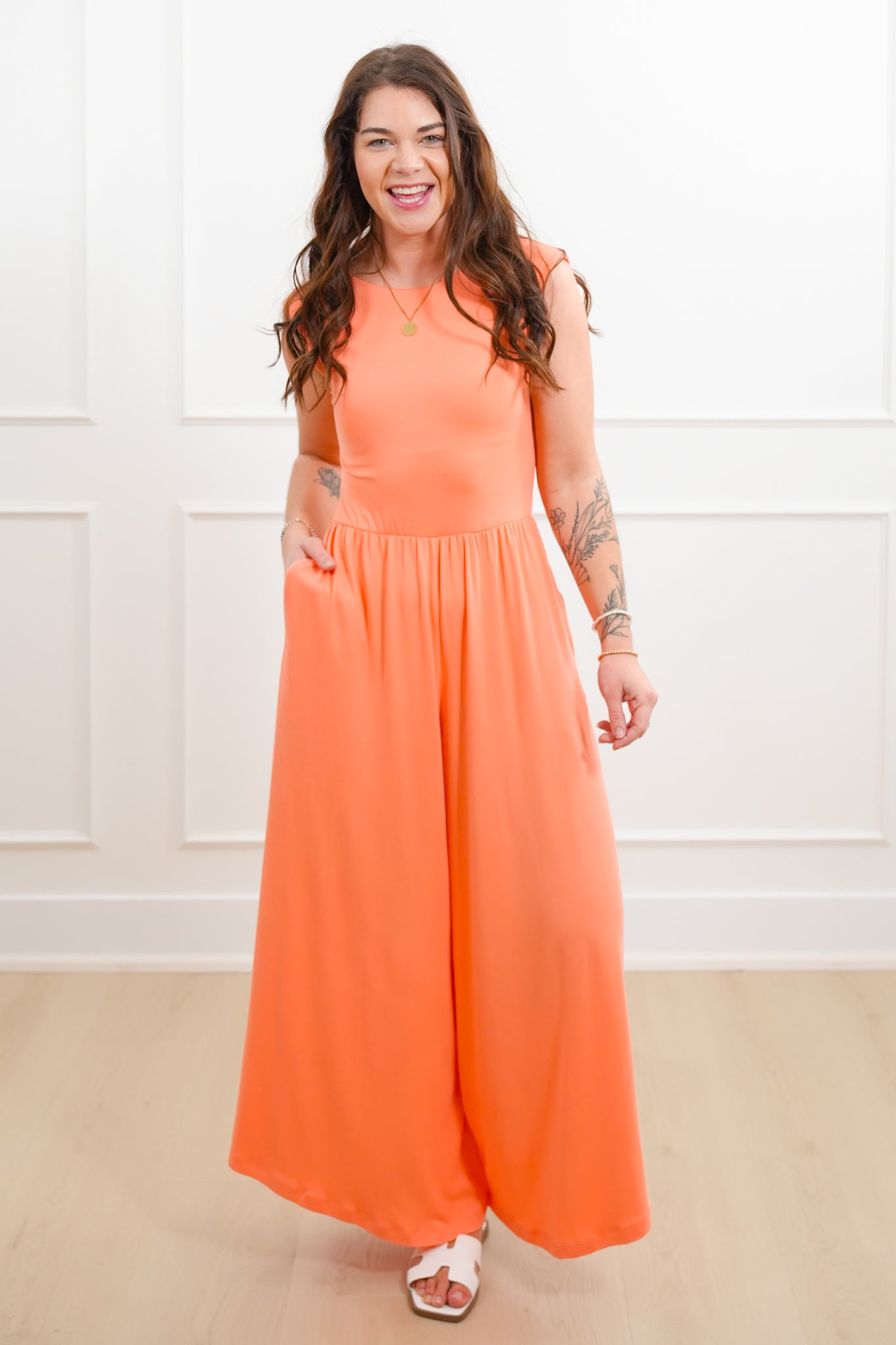 Knit Sleeveless Open Back Wide Leg Jumpsuit