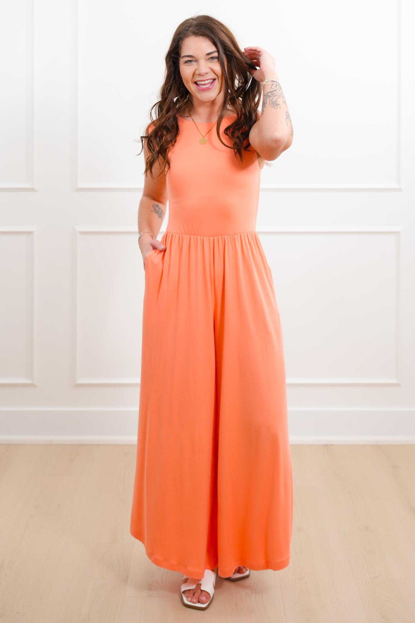 Knit Sleeveless Open Back Wide Leg Jumpsuit