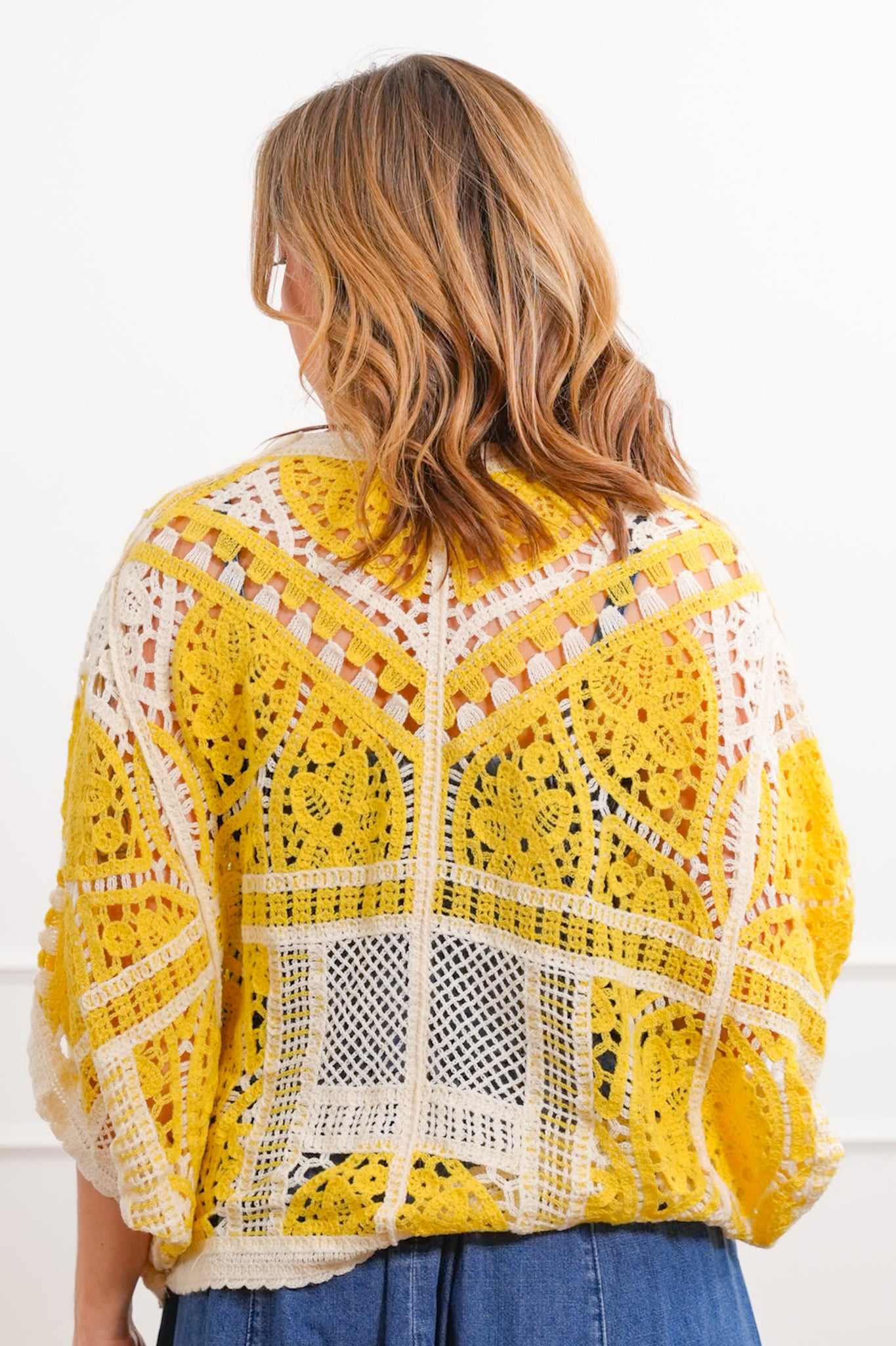 POL Crochet 3/4 Sleeve Open Cardigan