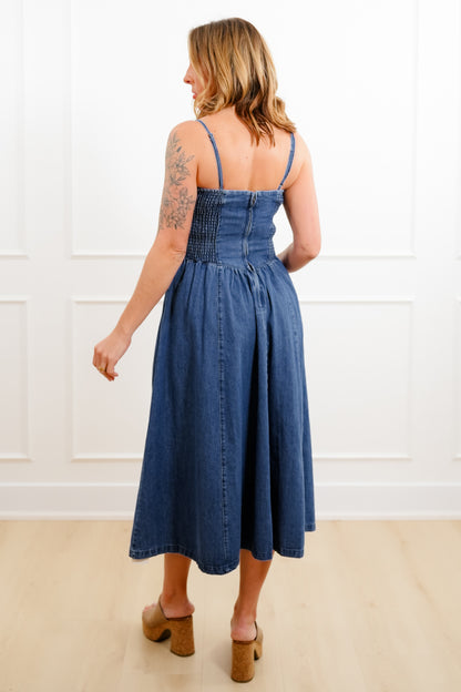 Medium Wash Sleeveless Midi Dress