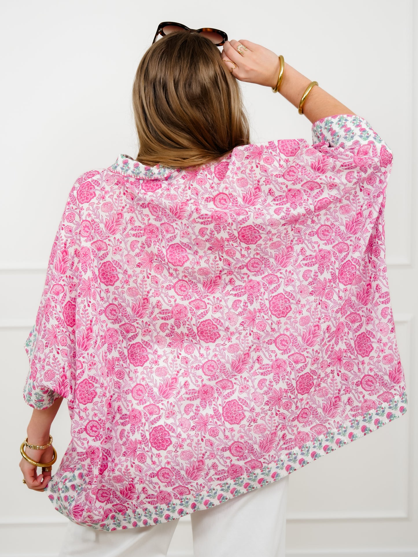 POL Floral Print Short Sleeve Button Down Top