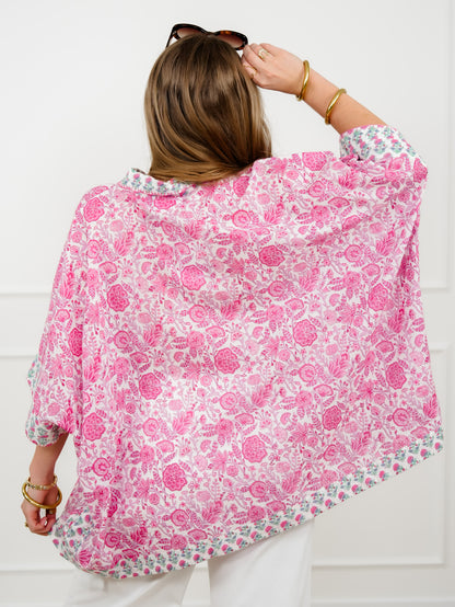 POL Floral Print Short Sleeve Button Down Top