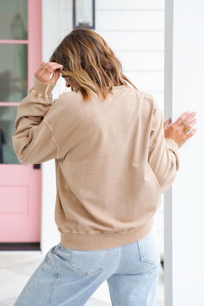 Tan long Sleeve "Pumpkin Spice Keeps Me Nice" Graphic Pullover Sweatshirt