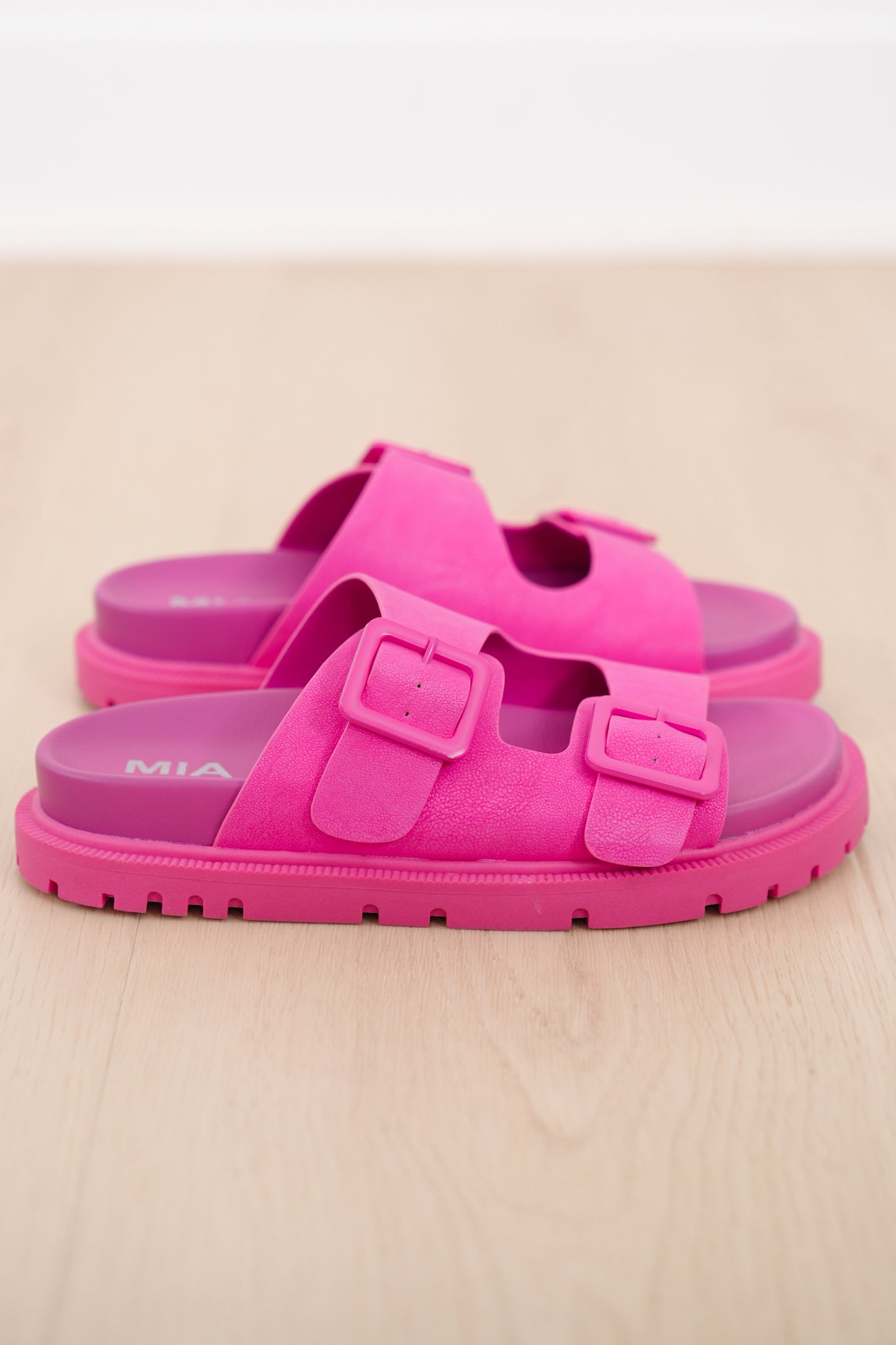 MIA Vegan Leather Platform Double Buckle Slide Sandal