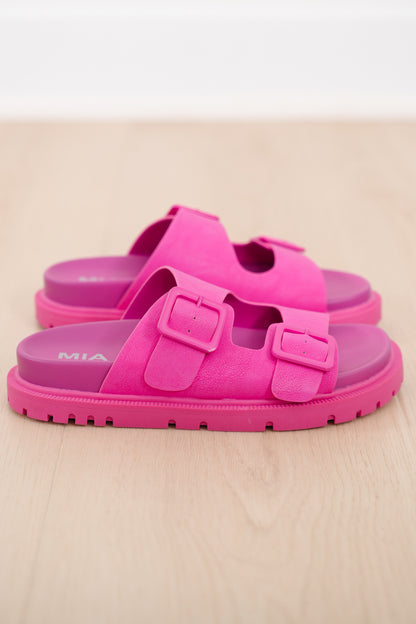 MIA Vegan Leather Platform Double Buckle Slide Sandal