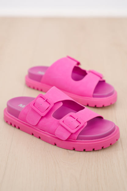 MIA Vegan Leather Platform Double Buckle Slide Sandal