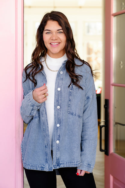 Light Wash Long Sleeve Button Down Top