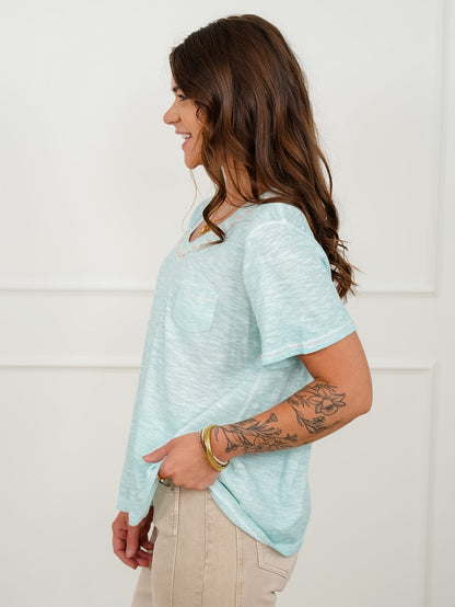 POL Cotton Blend Short Sleeve V Neck Top