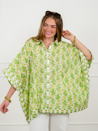 POL Floral Print Short Sleeve Button Down Top