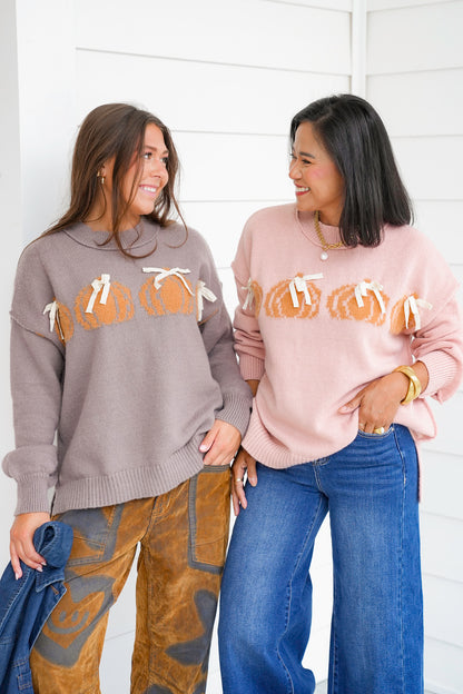 Long Sleeve Pumpkin Sweater with Lace Bows