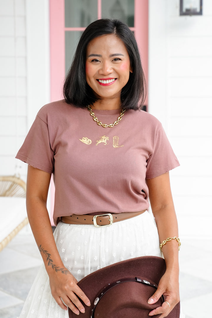 Short Sleeve Western Trio Graphic Crop Tee