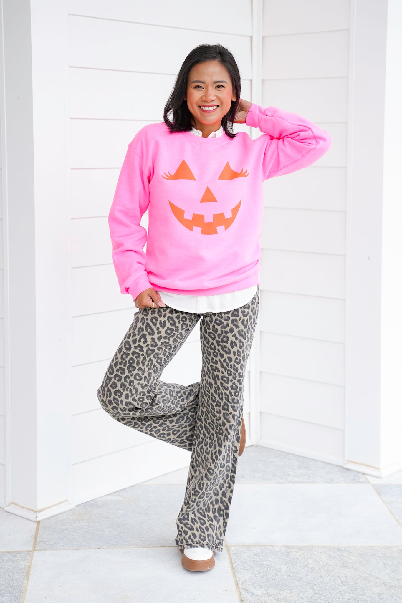 Plus/Reg Long Sleeve Pumpkin Face Graphic Sweatshirt