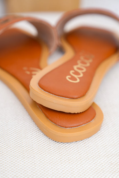 Flat Slide Sandals with Grommet Strap Detail