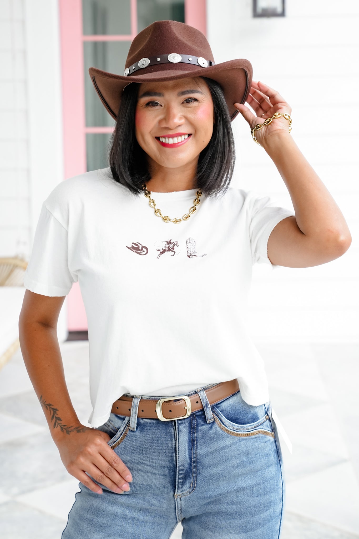 Short Sleeve Western Trio Graphic Crop Tee