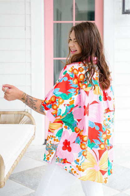 Plus/Reg Floral Print Button Down Top