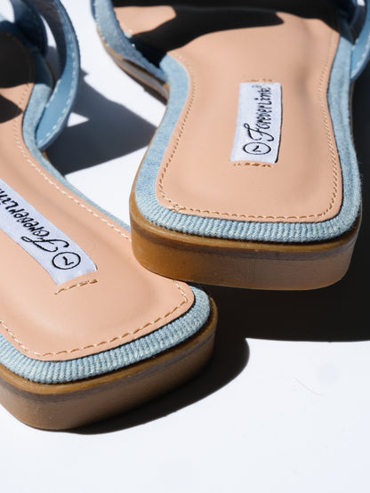 Denim H Strap Flat Slide Sandals