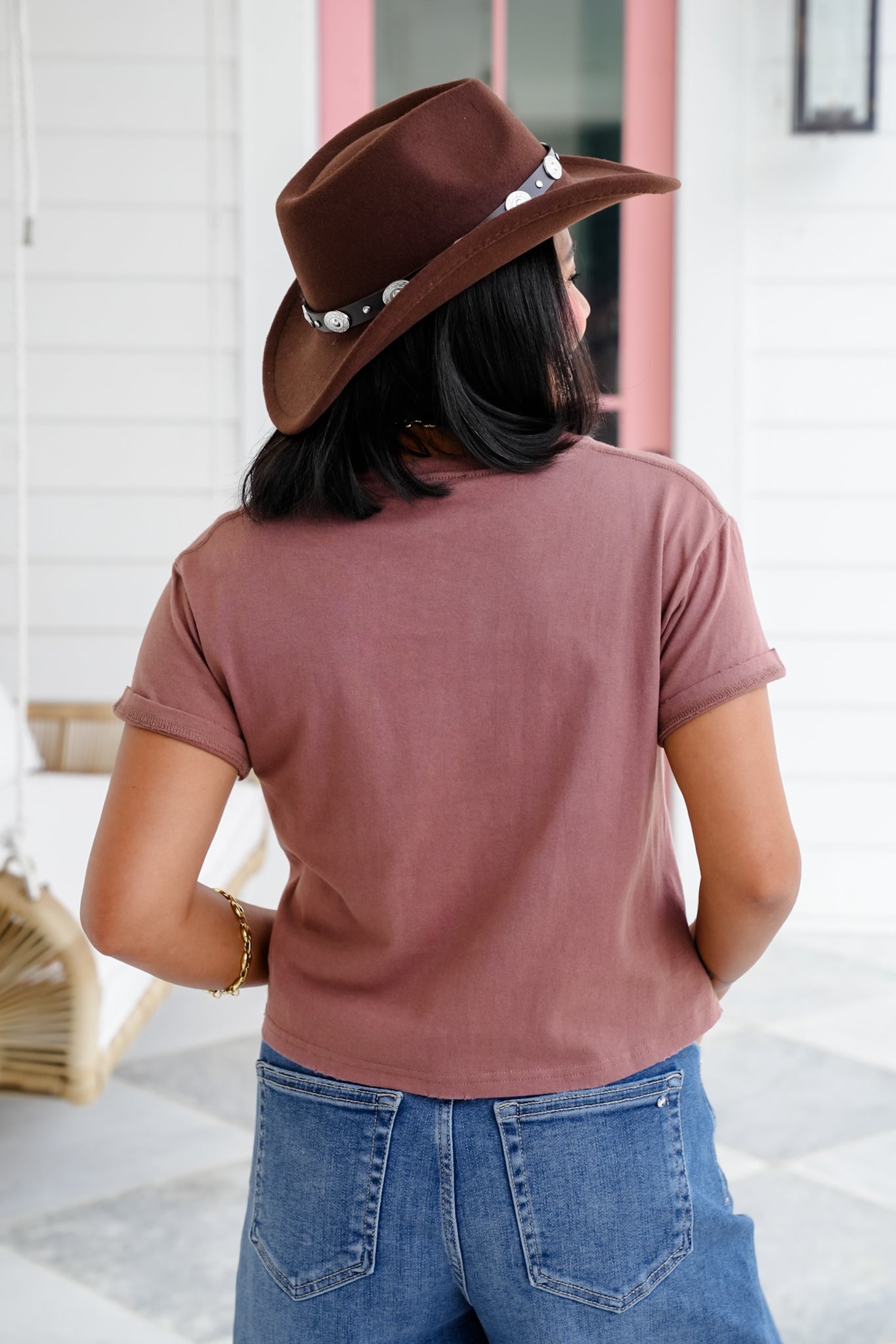 Short Sleeve Cow Girl Puff Stitch Crop Top