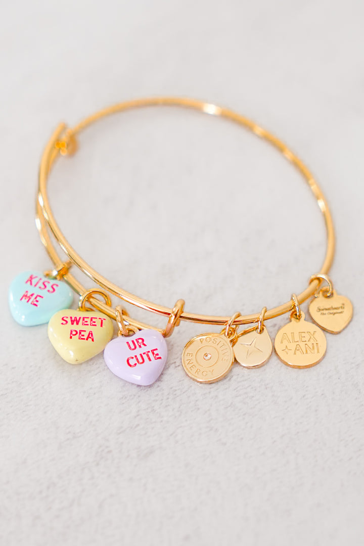 ALEX + ANI Sweethearts Multi Heart Charm Bangle