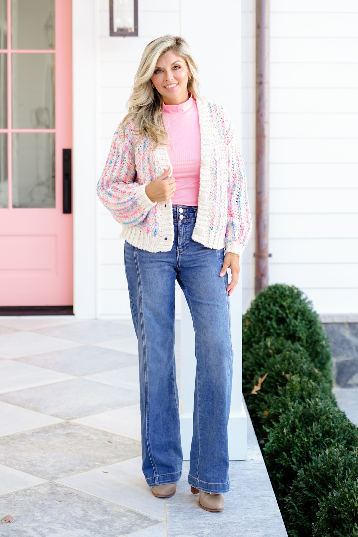 Knit Long Sleeve V-Neckline Button Down Cardigan