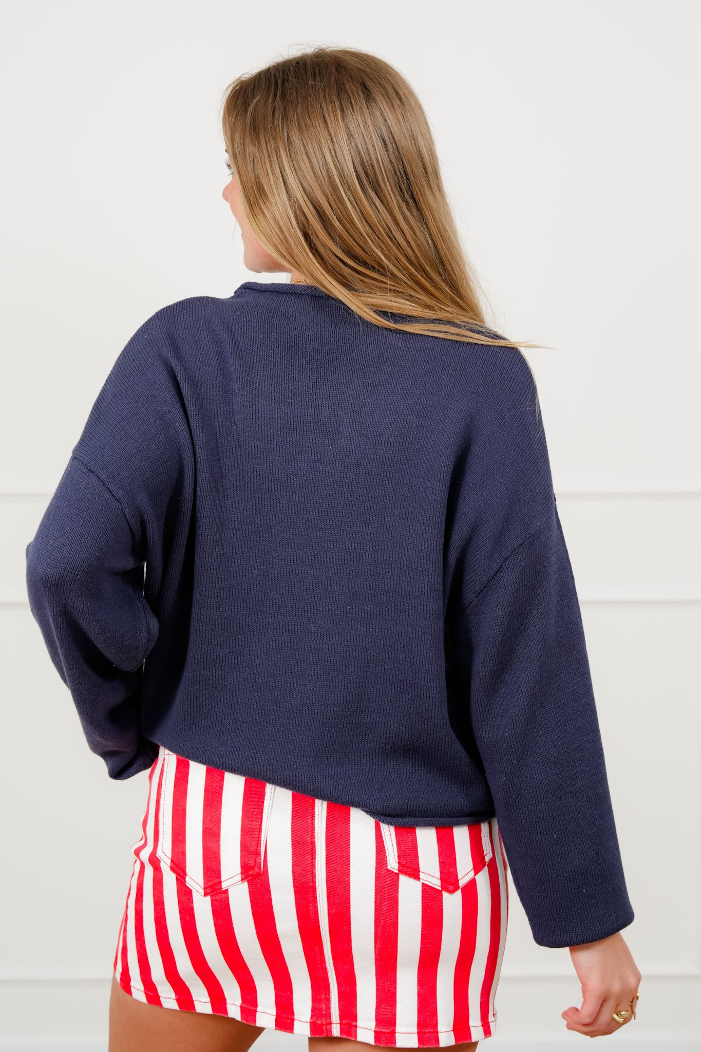 Navy Long Sleeve Rolled Neck American Flag Pullover Sweater