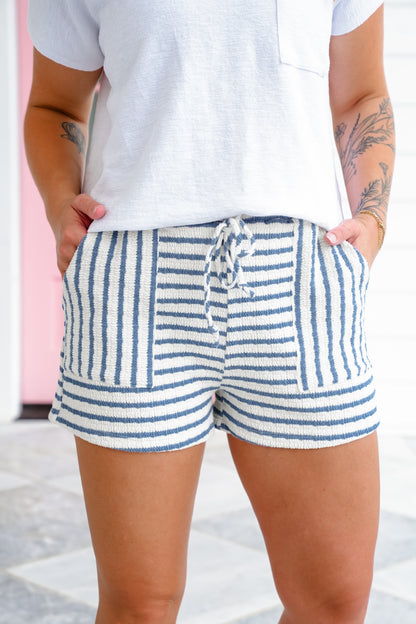 Stripes Textured Elastic Waist Shorts