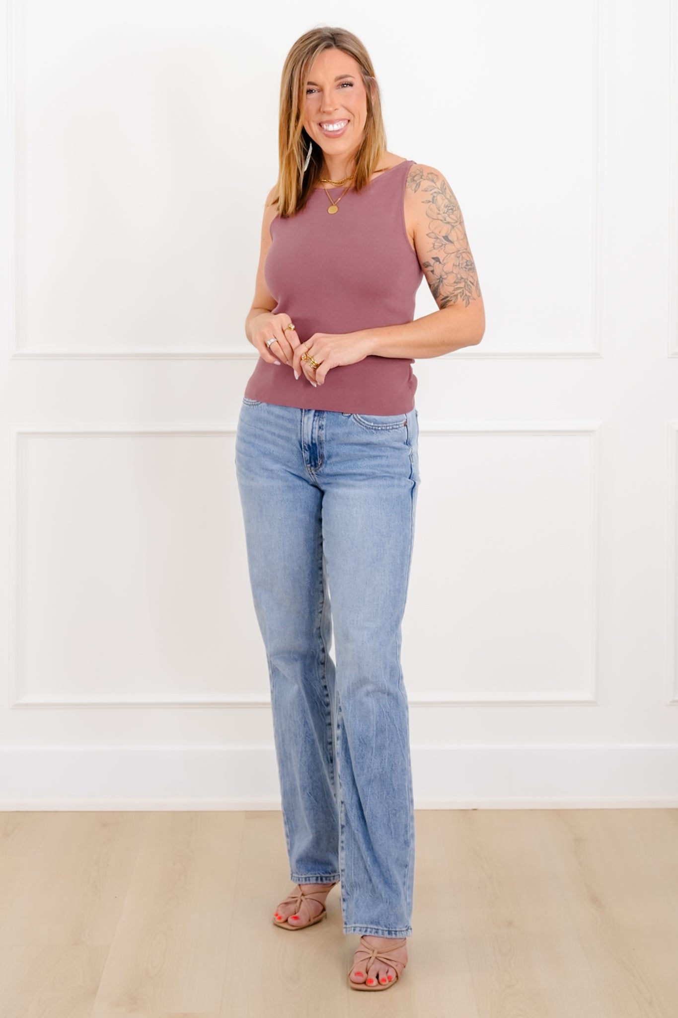 Ribbed Sleeveless Boat Neck Sweater Tank Top