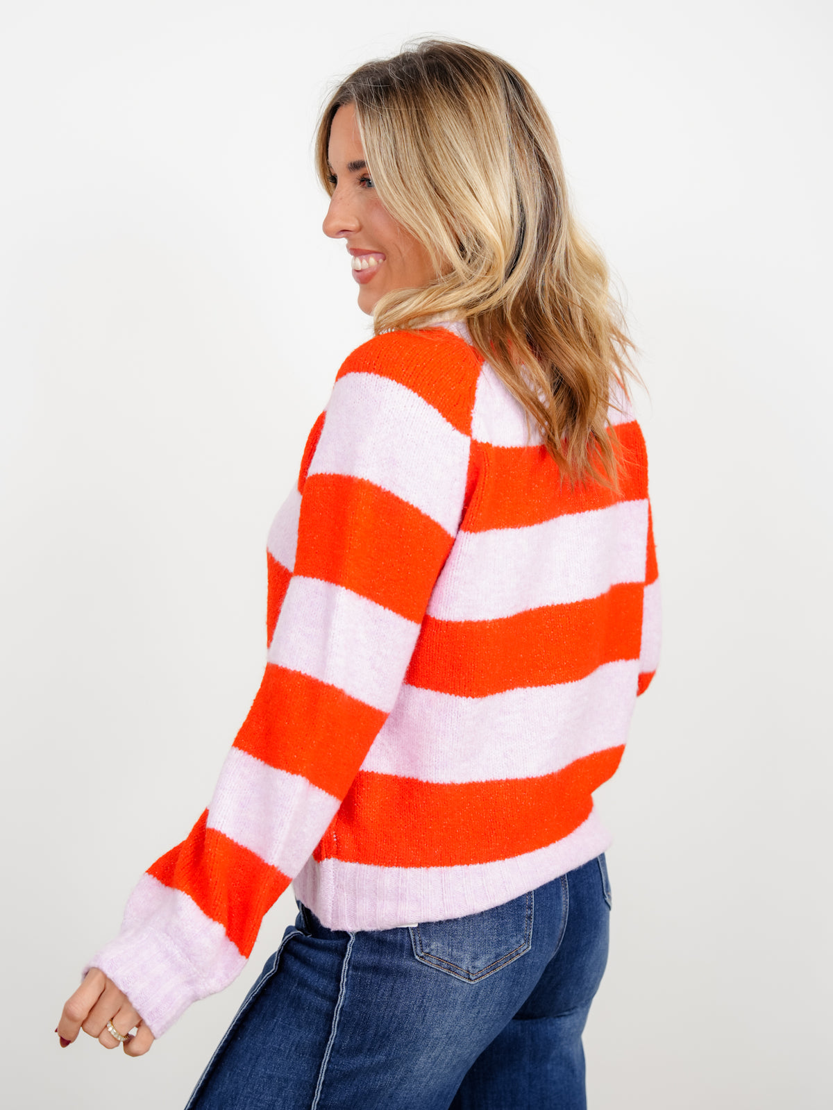 Stripe Long Sleeve Button Up Collared Sweater - Freckled Poppy