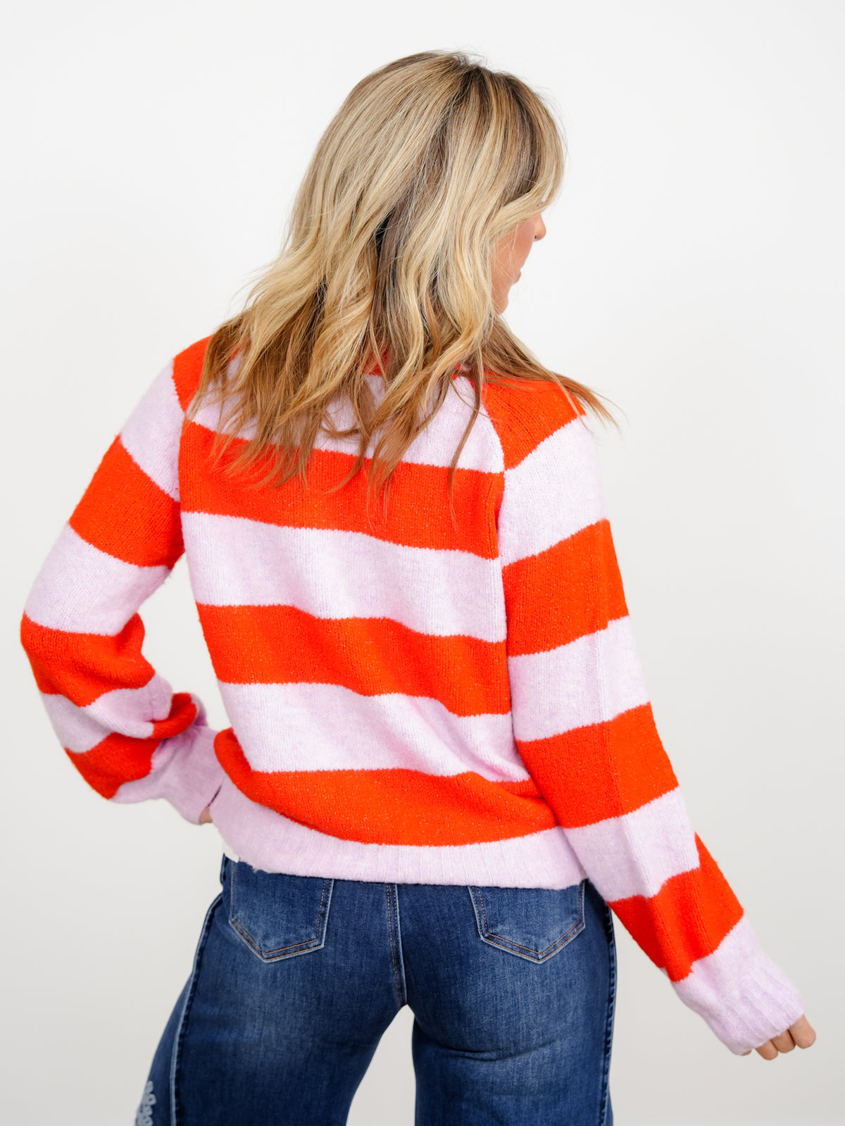 Stripe Long Sleeve Button Up Collared Sweater - Freckled Poppy