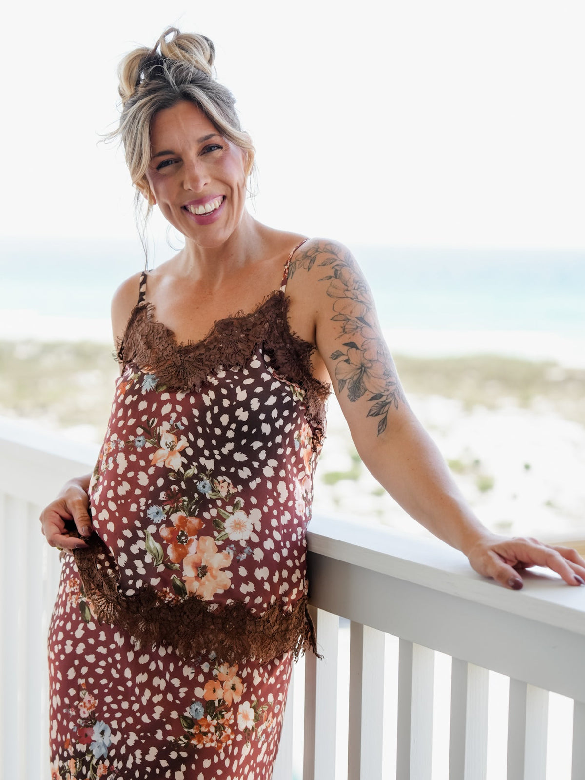 Animal Print Lace Hem Sleeveless Cami Top