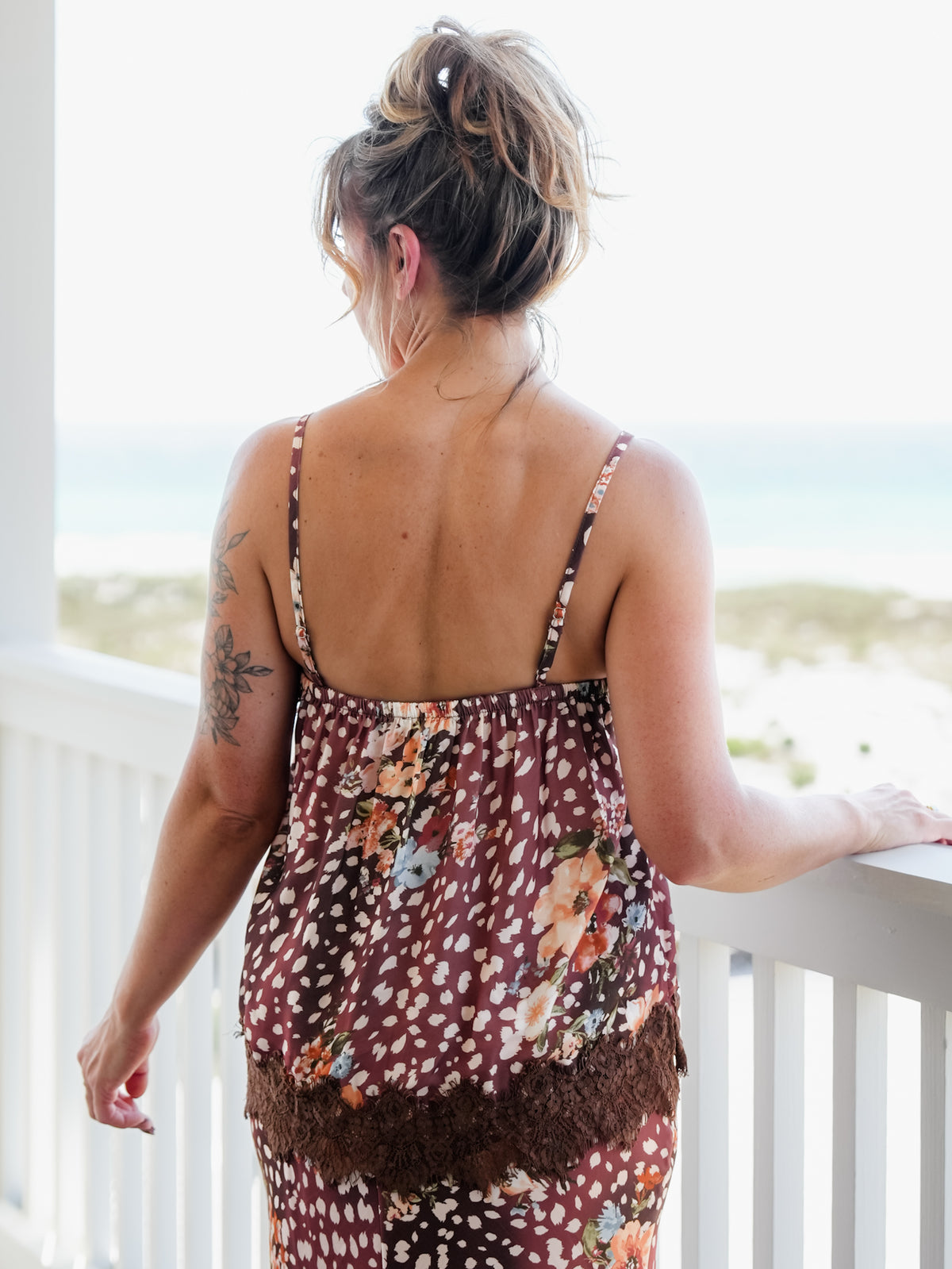 Animal Print Lace Hem Sleeveless Cami Top