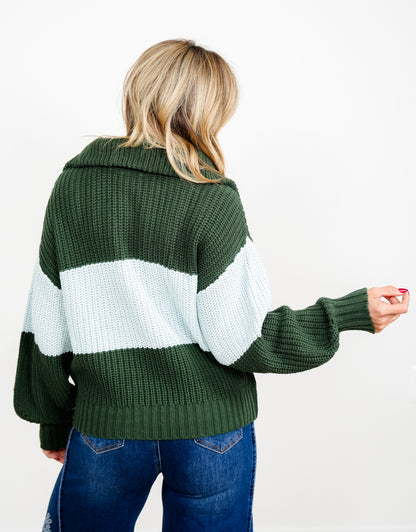 Color Block Long Sleeve Half Zip Up Sweater