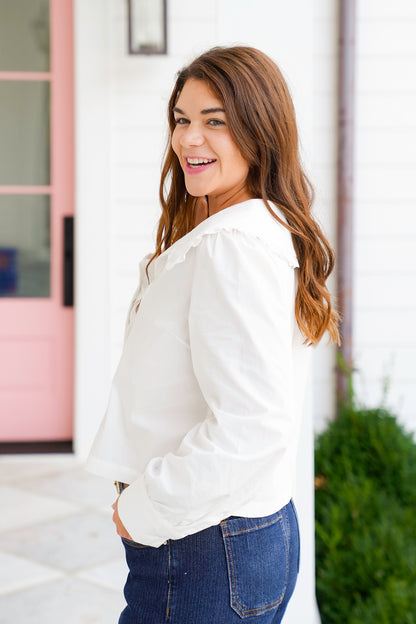 White Peter Pan Collar Long Sleeve Button Down Top