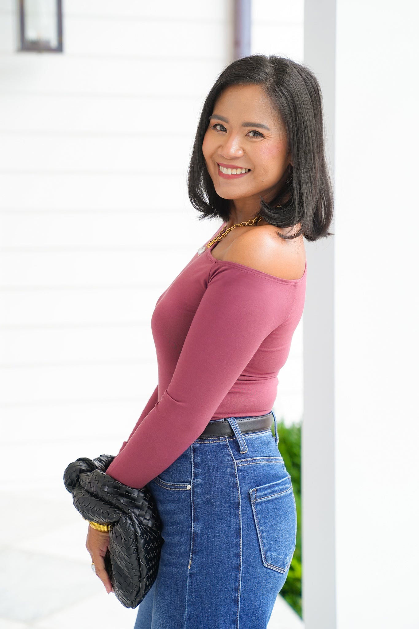 Solid Long Sleeve One Shoulder Top