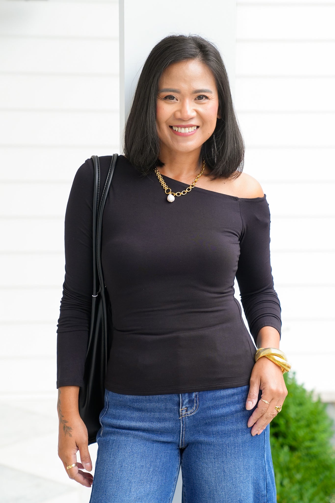 Solid Long Sleeve One Shoulder Top