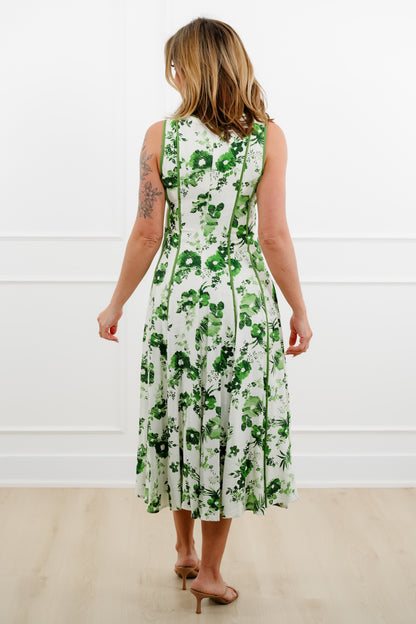 Floral Print Sleeveless Pleated Midi Dress