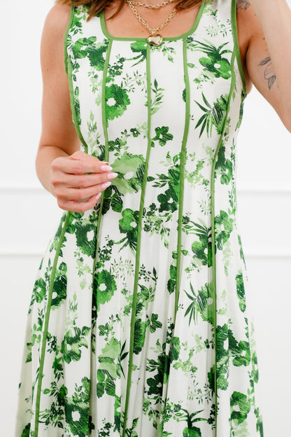 Floral Print Sleeveless Pleated Midi Dress