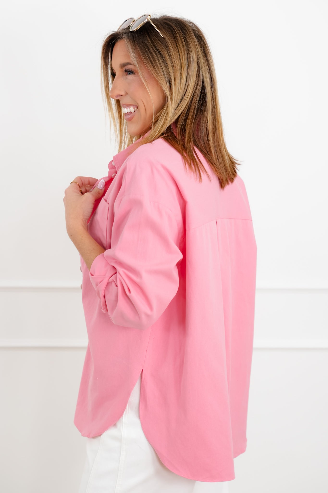 Solid Long Sleeve Button Up Top