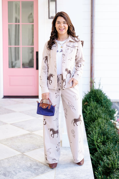 Western Print Long Sleeve Button Down Top