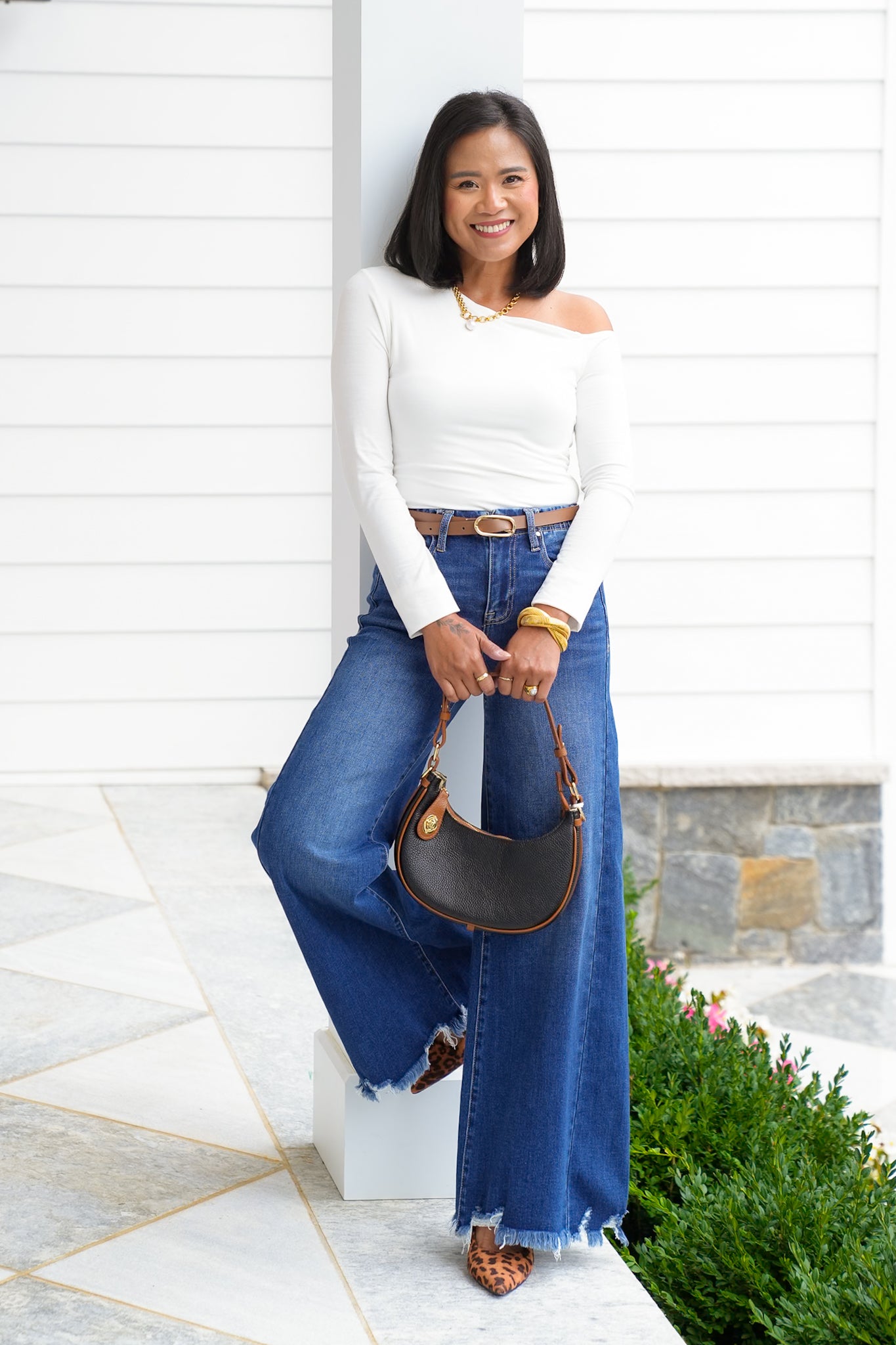Solid Long Sleeve One Shoulder Top