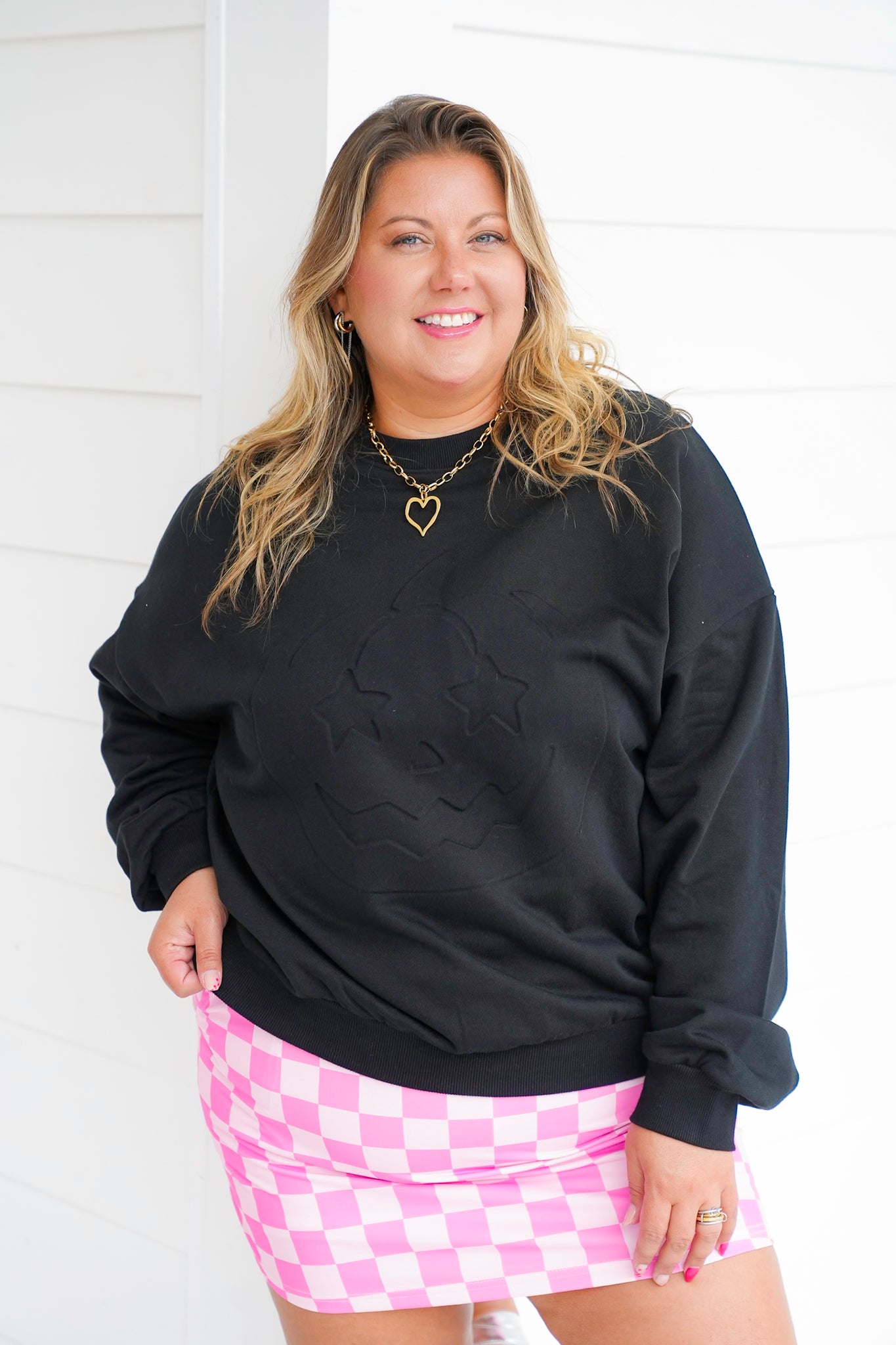 Plus/Reg Black Long Sleeve Pumpkin Embroidered Graphic Sweatshirt