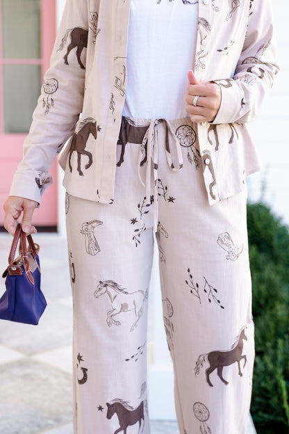 Western Print Drawstring Waist Pants