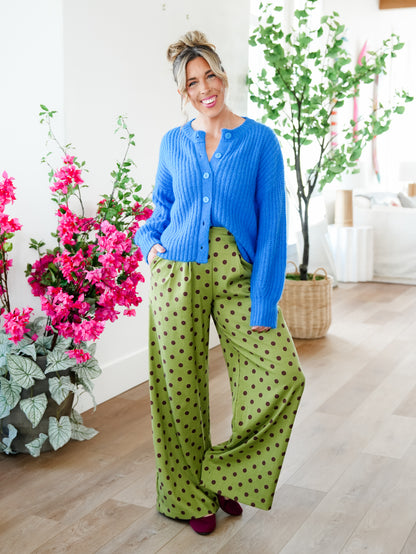 Polka Dot Pleated Elastic Waist Wide Leg Pants