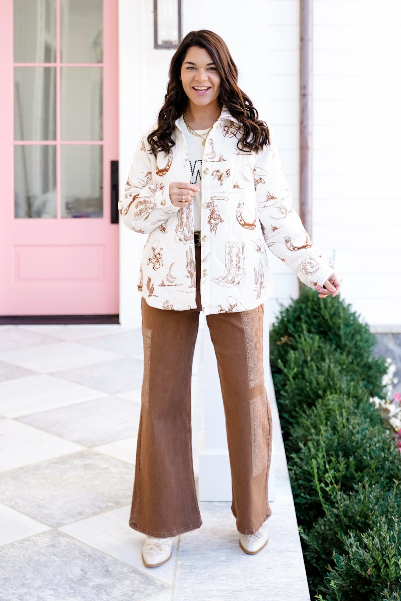 Western Print Long Sleeve Button Down Jacket