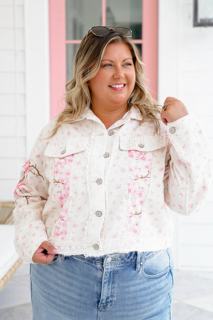 POL Floral Twill Jacket with Lace Detail