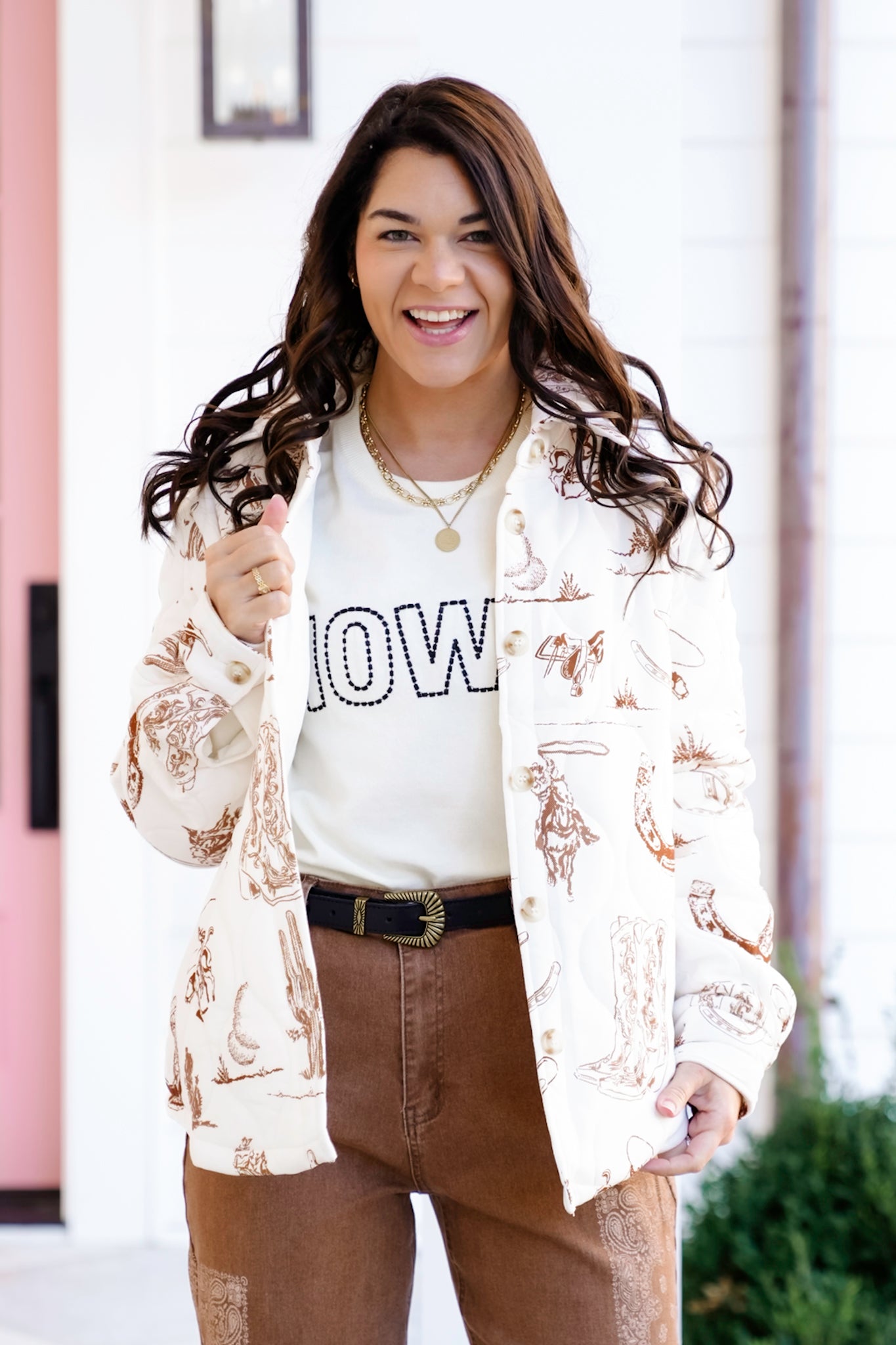 Western Print Long Sleeve Button Down Jacket