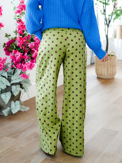 Polka Dot Pleated Elastic Waist Wide Leg Pants