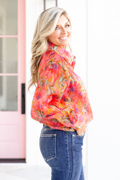 POL Floral Long Sleeve Button Up Blouse