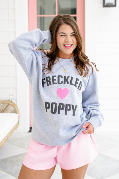 Plus/Reg Long Sleeve "Freckled Poppy" Heart Graphic Sweatshirt